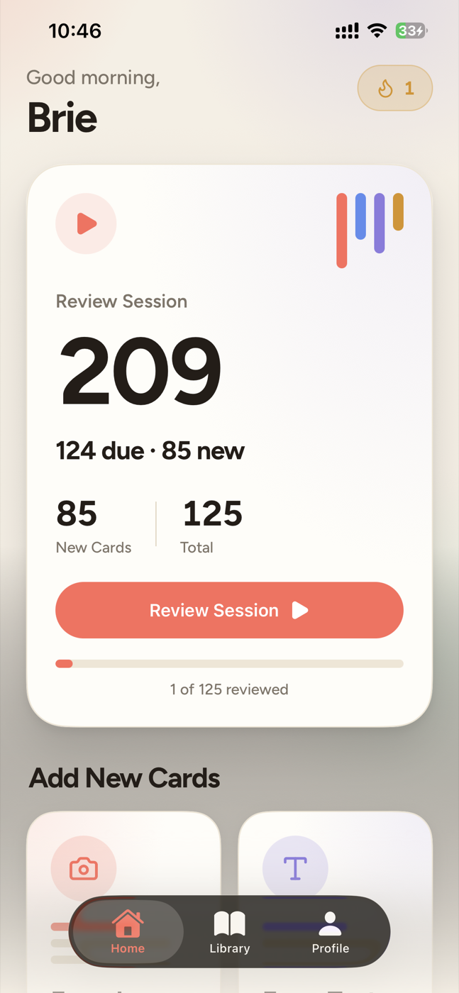 JapMiner home — daily review session